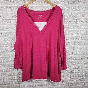 Women Within Womens Top 4X Plus Tunic Long Sleeve Pink Square Neck PIN28E